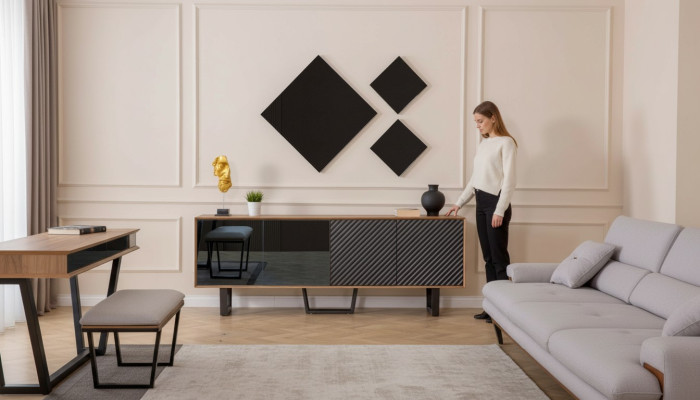 Designer Esszimmer Set 4tlg Sideboard mit 3x Spiegel Modern Stil neu