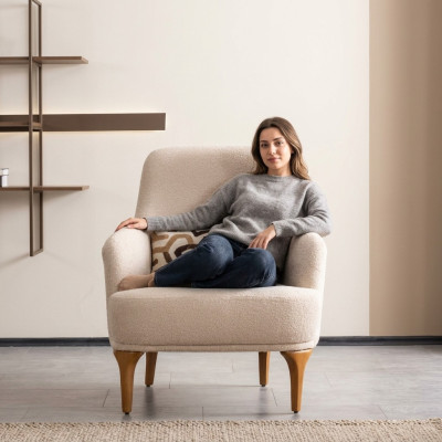 Design Sessel Beige Farbe Wohnzimmer Holz Stilvoll Lounge Club Möbel