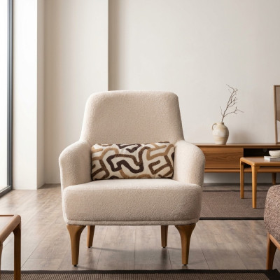 Design Sessel Beige Farbe Wohnzimmer Holz Stilvoll Lounge Club Möbel
