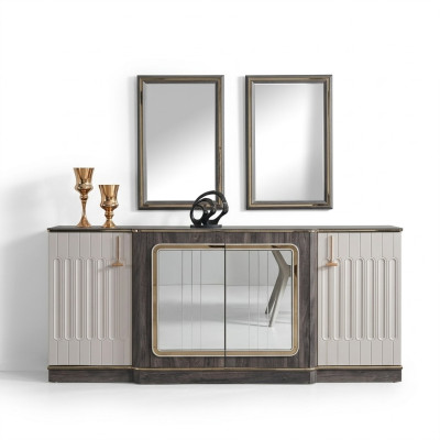 Modernes Sideboard mit 2x Spiegeln Designer Wohnzimmer Möbel Holz Kommode