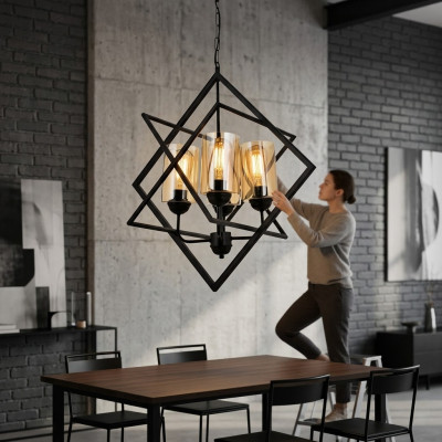 Deckenlampe Pendelleuchte Wohnzimmer Luxus Innenbereich black Luster Leuchte