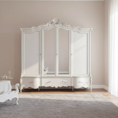 Viertüriger Weißer Klassischer Kleiderschrank Massivholz Schränke Design