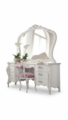 Klassischer Massivholz Schminktisch Schlafzimmer Möbel Set 2tlg Weiß