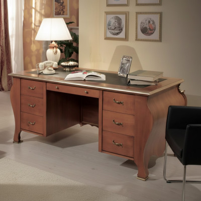 Bürotisch klassisches Design Schreibtisch braunem Holz Tisch Möbel