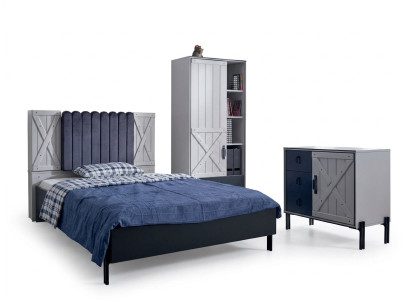 Luxus Modern Blau Schlafzimmer Set Bett Kommode Bücherregal Holz Neu 3tlg