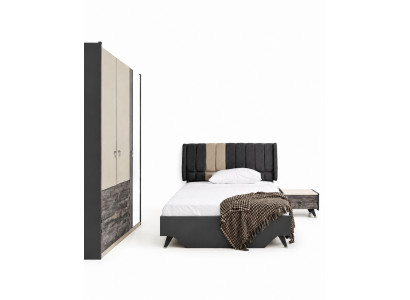 Luxuriöses stilvolle Schlafzimmerset Delta Bett Nachttisch Kleiderschrank