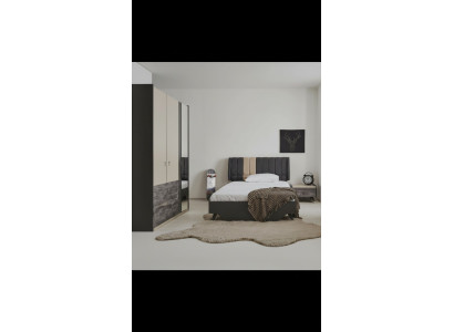 Luxuriöses stilvolle Grau Schlafzimmerset Modern Bett Nachttisch neu