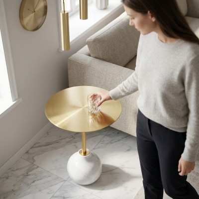 Modern Couchtisch rund Metall stilvolle Gold Beistelltisch neu luxuriöse