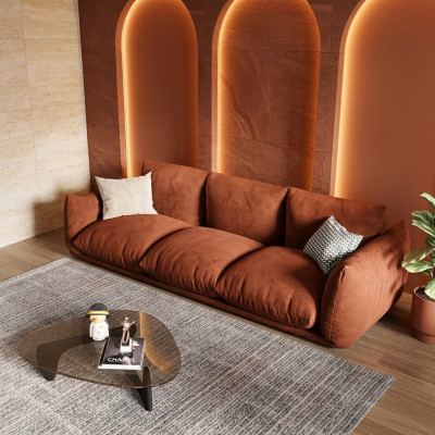 Sofa 3 Sitzer Textil Holz Modern Braun Sofa Polster Couch Luxus Neu Sofa