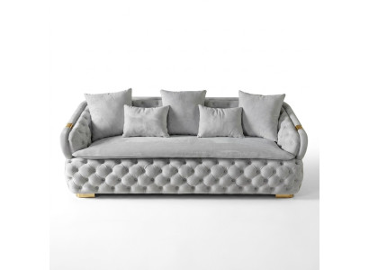 luxuriöse Designer Grau 3-Sitzer Luxus Chesterfield Stoffsofa Modern neu