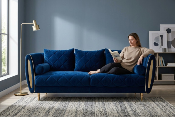 Design Blau 2 Sitzer Relax Sofas Sofa Textil Polster Couch Stoff Couchen