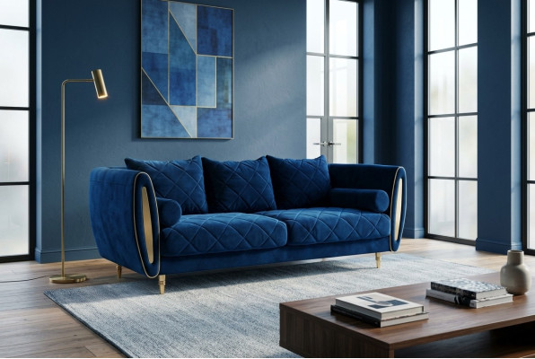 Design Blau 2 Sitzer Relax Sofas Sofa Textil Polster Couch Stoff Couchen