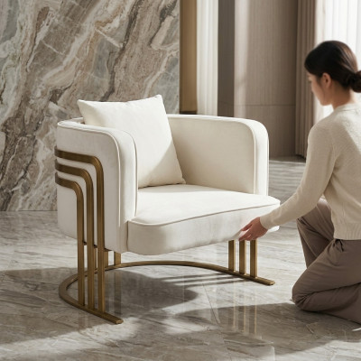 Hochwertig Textil Sessel Stilvolle Weiß Sessel modern Sessel Fernseh Couch