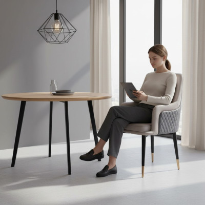 Esszimmerstühle Wohnzimmer luxuriöse Grau Stuhl mit Holzbeinen Modern neu