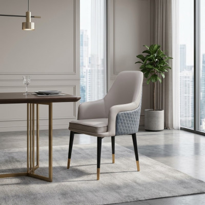 Esszimmerstühle Wohnzimmer luxuriöse Grau Stuhl mit Holzbeinen Modern neu