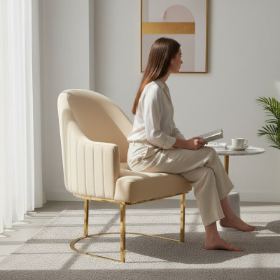 Beiger Esszimmer Stuhl Designer Einsitzer Textil Möbel Polsterstühle