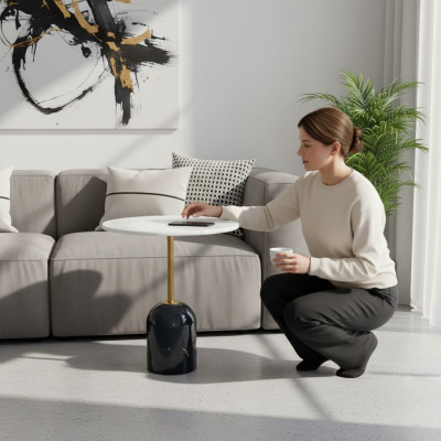 Weiß-Schwarzer Couchtisch Kaffeetisch Designer Wohnzimmer Möbel Tische