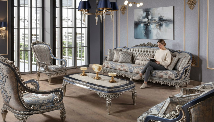 Chesterfield Sitzgruppe Sofagarnitur 3+1+1 Sitzer Luxus Textil Couchen