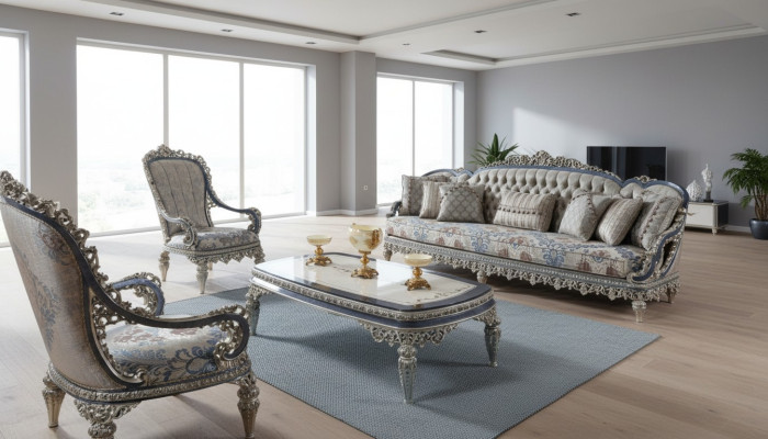 Chesterfield Sitzgruppe Sofagarnitur 3+1+1 Sitzer Luxus Textil Couchen