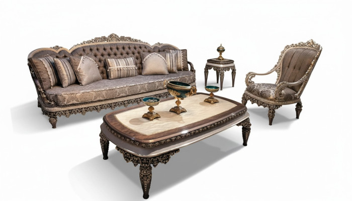Taupe Klassische Chesterfield Sofagarnitur 3+1+1 Sitzer Luxus Couchen
