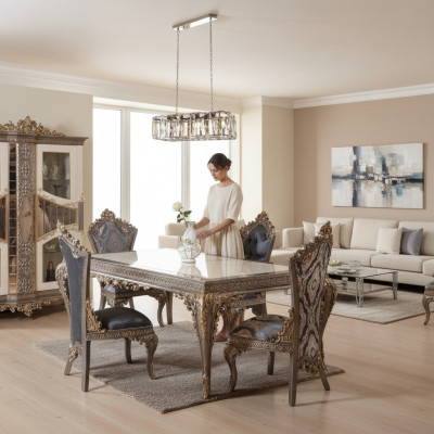 Designer Klassischer Esszimmer Set Stuhlgruppe Esstisch Garnitur 5tlg