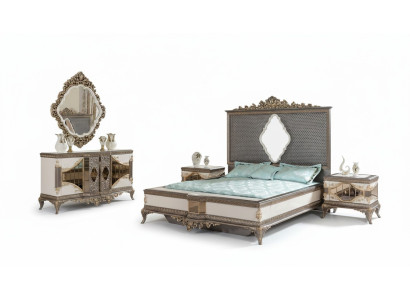 Klassische Graue Schlafzimmer Luxus Garnitur Doppelbett 2x Nachttische