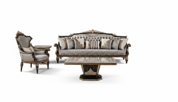 Chesterfield Sofagarnitur 3+1 Sitzer Couchtisch Sofagarnitur 3tlg Grau