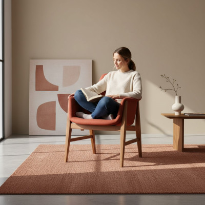 Moderner Lehnstuhl Polsterstuhl Braun-Roter Designer Textil Einsitzer