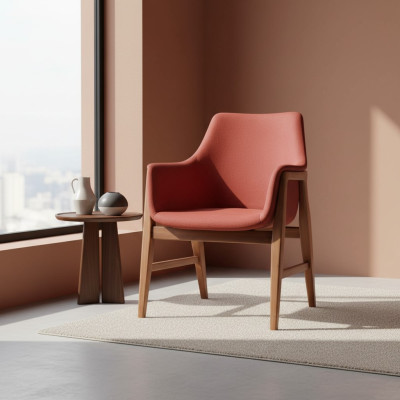 Moderner Lehnstuhl Polsterstuhl Braun-Roter Designer Textil Einsitzer