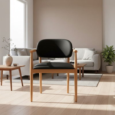 Schwarzer Lehnstuhl Designer Esszimmerstuhl Luxus Einsitzer Holzmöbel