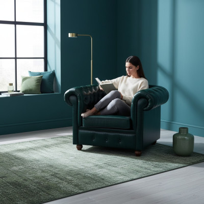 Chesterfield Dunkelgrüner Sessel Lounge Wohnzimmer Fernseh Einsitzer