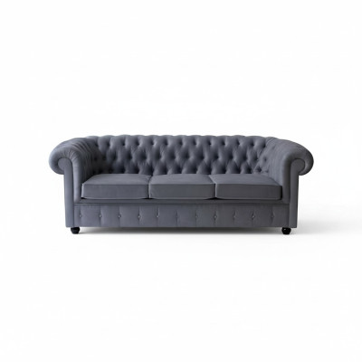 Chesterfield Grauer Dreisitzer Luxus Couch Designer Wohnzimmer Sofa