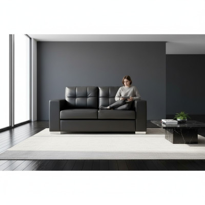 Schwarzer Wohnzimmer 2-Sitzer Luxus Leder Relax Couch Modernes Design