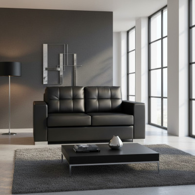 Schwarzer Wohnzimmer 2-Sitzer Luxus Leder Relax Couch Modernes Design