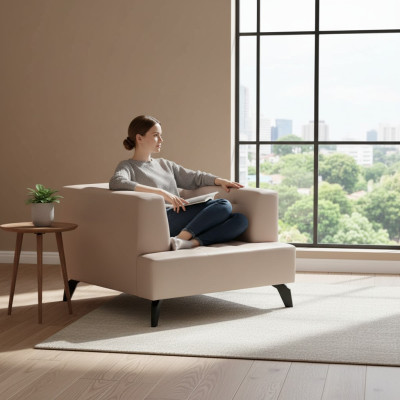 Luxus Beiger Ledersessel Polster Lounge Einsitzer Relax Clubsessel Stil