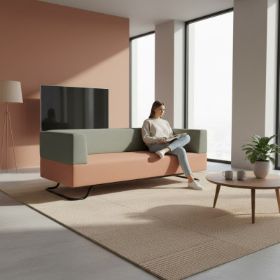 Zweifarbiges Sofa Grüner 3-Sotzer Polster Wohnzimmer Designer Couch