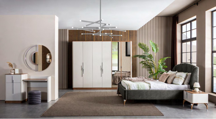 Bett Grau Doppelbetten Modern Bettgestell Luxus Design Bettrahmen Holz Neu