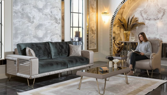 Sofagarnitur 3+1 Sitzer+Couchtisch Modern Beistelltisch Textil Komplett Beige