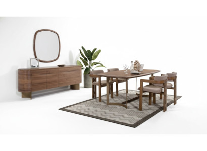 Esszimmer Set Esstisch 4x Stühle Kommode Spiegel Modern Set Braun Essgruppe