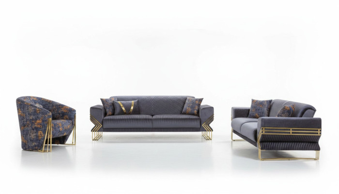 Hellblaues Wohnzimmer Set Designer 3-Sitzer Luxuriöser Sessel Couchtisch