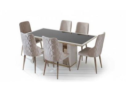 Exklusive Esszimmer Garnitur Edler Glastisch Designer Polsterstühle 7tlg