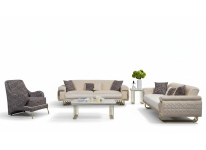Designer Wohnzimmer Garnitur Luxus Dreisitzer Couchtisch Beistelltisch