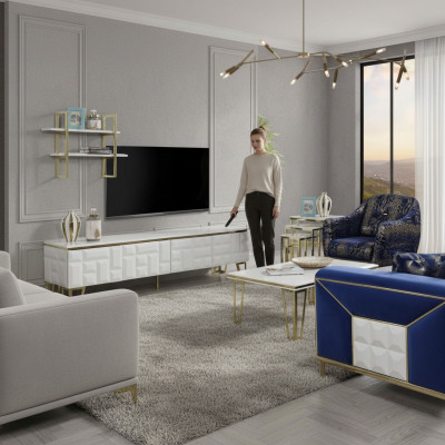 Stilvolle Wohnwand Garnitur Designer Edelstahl Regal Moderner TV-Schrank