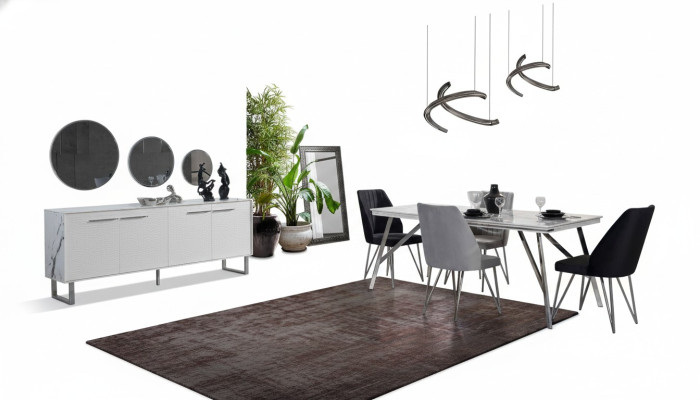 Grau-Weiße Esszimmer Möbel Kommode Esstisch Luxuriöse Polsterstühle