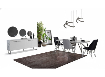 Grau-Weiße Esszimmer Möbel Kommode Esstisch Luxuriöse Polsterstühle
