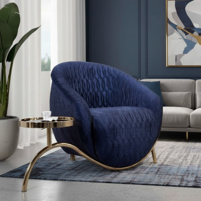 Blauer Relax Sessel Designer Einsitzer Beistelltisch Luxuriöses Design