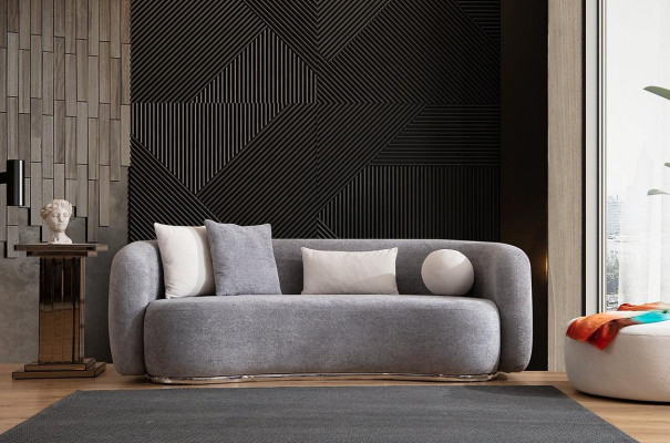 Moderne Design Grau Couch Sofa 4er Sitz Polster Sofa Möbel Hocker neu