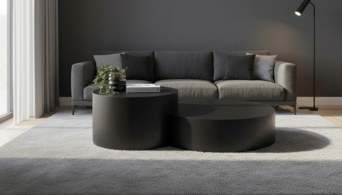 Modernes Schwarzes Couchtisch-Set Designer Rund Kaffeetisch Beistelltisch