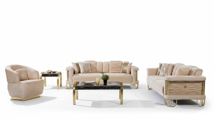 Moderne Beige Sofagarnitur 3+3+1 Sitzer Designer Polstersessel Möbel