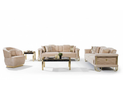 Moderne Beige Sofagarnitur 3+3+1 Sitzer Designer Polstersessel Möbel